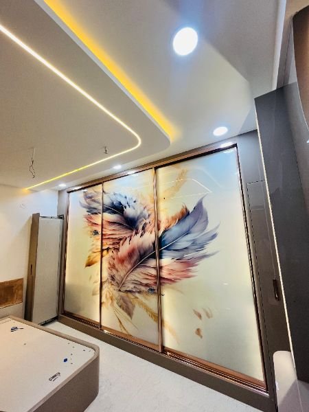Classic Glass work and aluminium profile door tuffuned partition